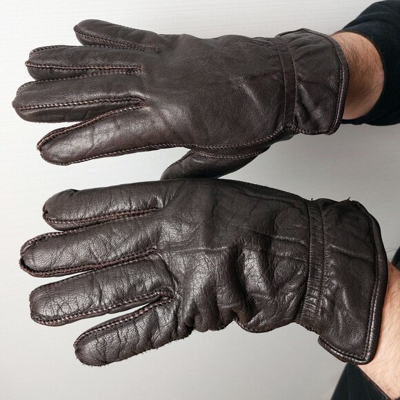 Fleece-Lined Brown Leather Mens Gloves, XL - Picture 4 of 5